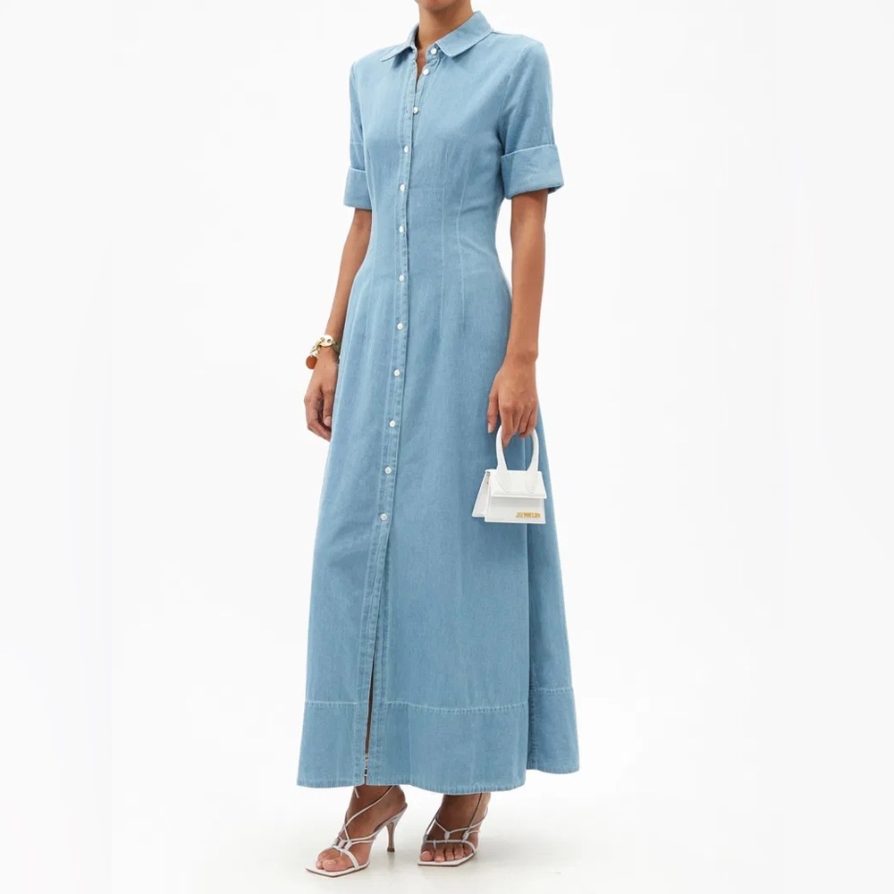 Staud Joan Cotton-Chambray Maxi Shirt Dress